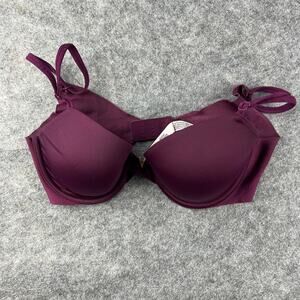 Victoria Secret Lined Demi Maroon Plum Bra with Metal Gold V Size‎ 32D